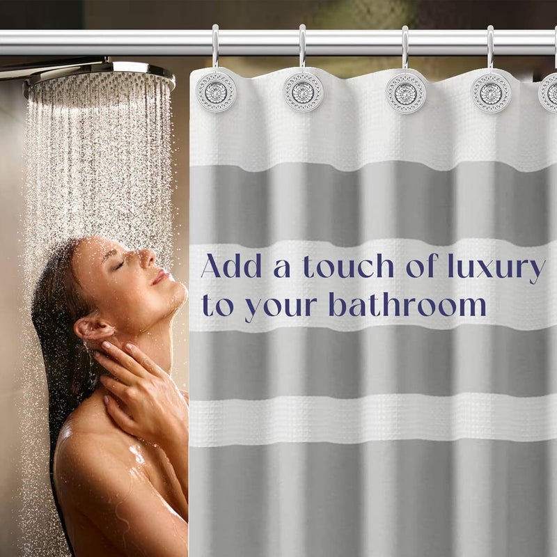 iToplin Silver Shower Curtain Hooks, Rust Proof Shower Curtain Rings for Bathroom, Metal Decorative Shower Curtain Hooks Hangers for Shower Curtain Rod, Shower Hooks for Shower Curtain Set of 12 Chrome - Image 2